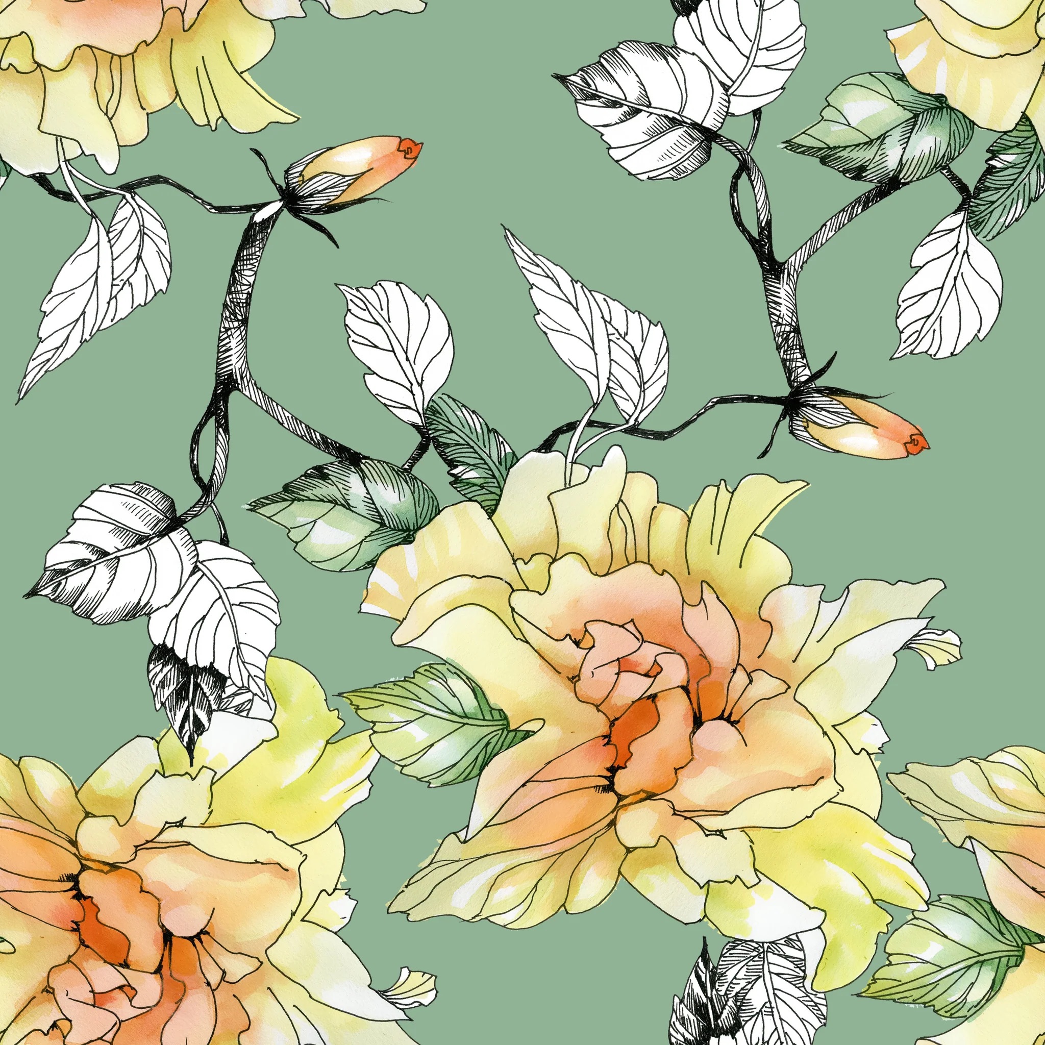 Pastel Florals - Mint Tissue Paper